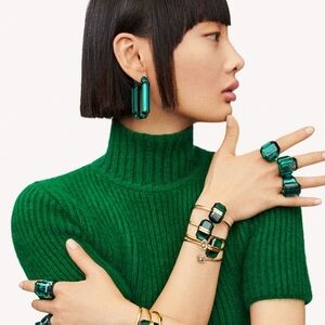 Swarovski Emerald Green Lucent Octagon Hoop Earrings